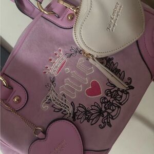 Juicy Couture Pink and White Shoulder Bag with Floral Design